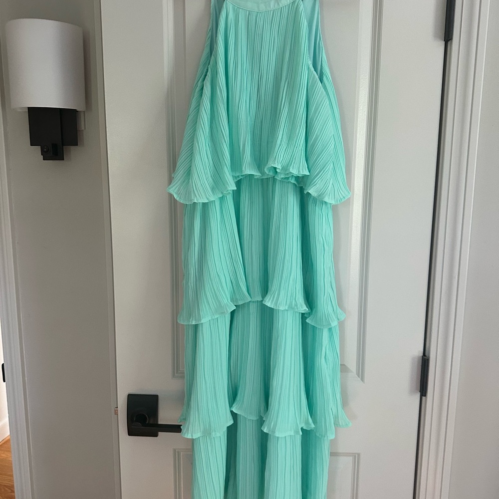 Elegant Aqua Tiered Midi Dress